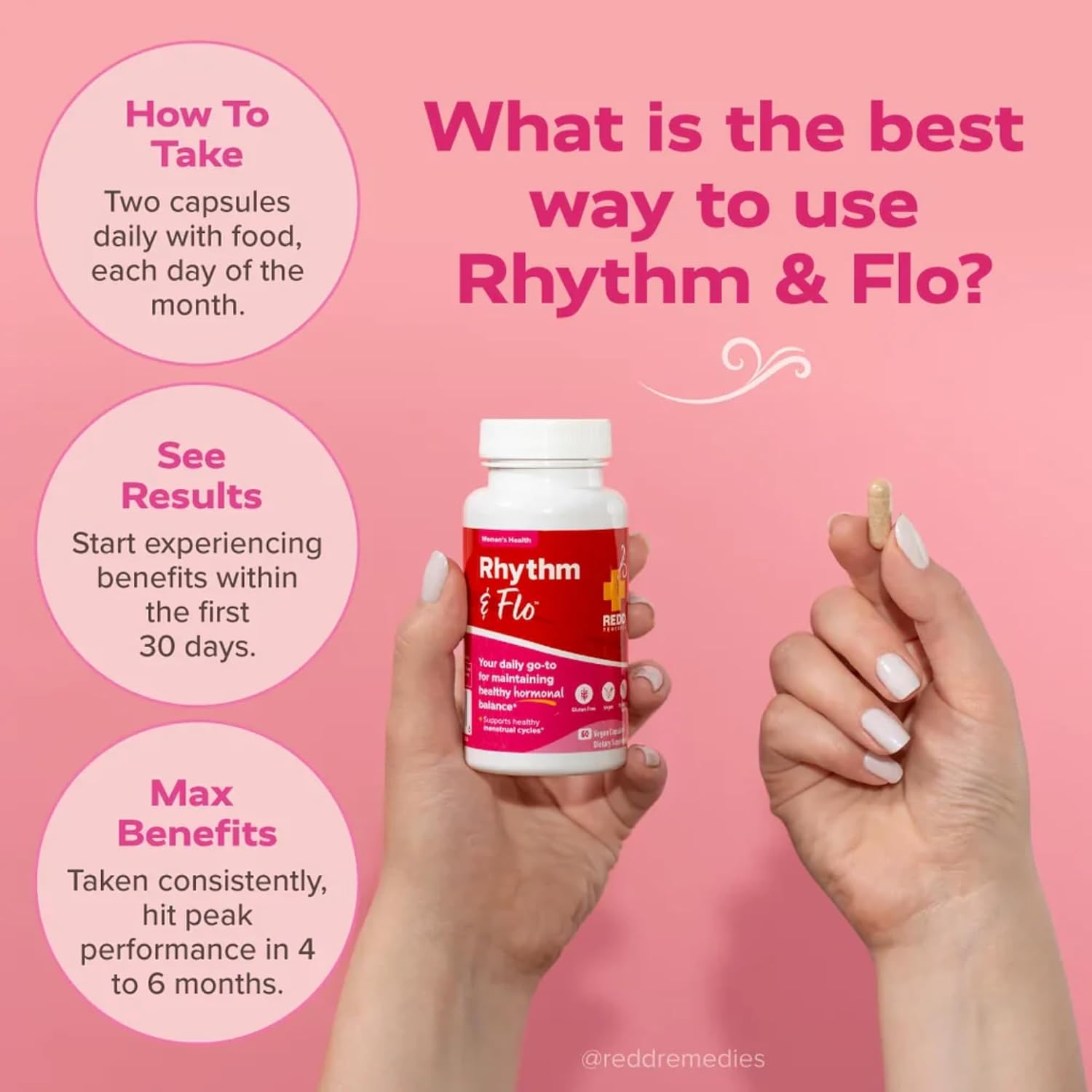 Redd Remedies, Rhythm & Flo, Helps Support Menstrual Health, 60 Vegan Capsules - görsel 5