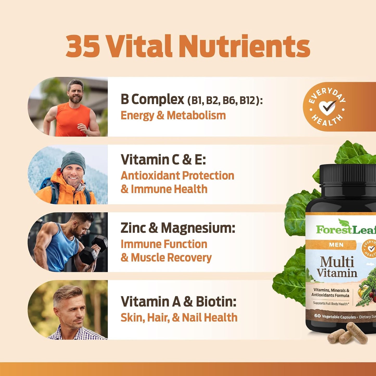 ForestLeaf Daily Multivitamin for Men – Men's Multivitamins & Multiminerals Supplement | 60 Veg Capsules - görsel 2