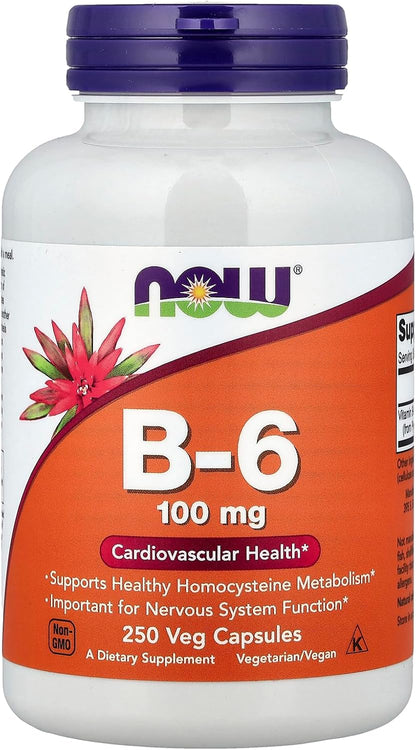NOW Foods B-6 100 mg, 250 Vegan Capsules