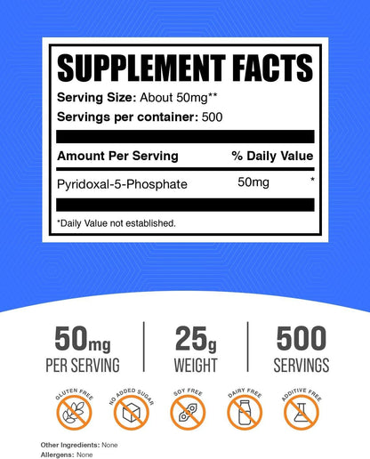 Pyridoxal 5 Phosphate (P-5-P) Powder – Vitamin B6 Supplement, 50 mg, 25 g