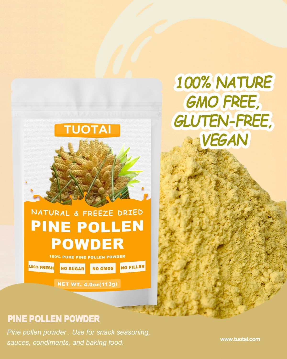 TUOTAI Premium Pine Pollen Powder, 100% Natural, Vegan, Non-GMO - görsel 3