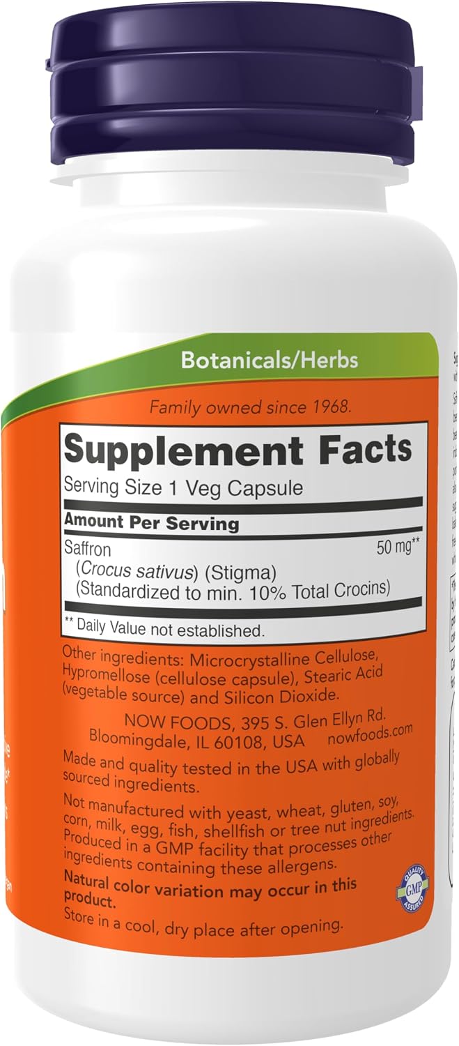 NOW Foods Saffron Whole Herb 50 mg with 10% Crocins, 60 Veg Capsules - görsel 2