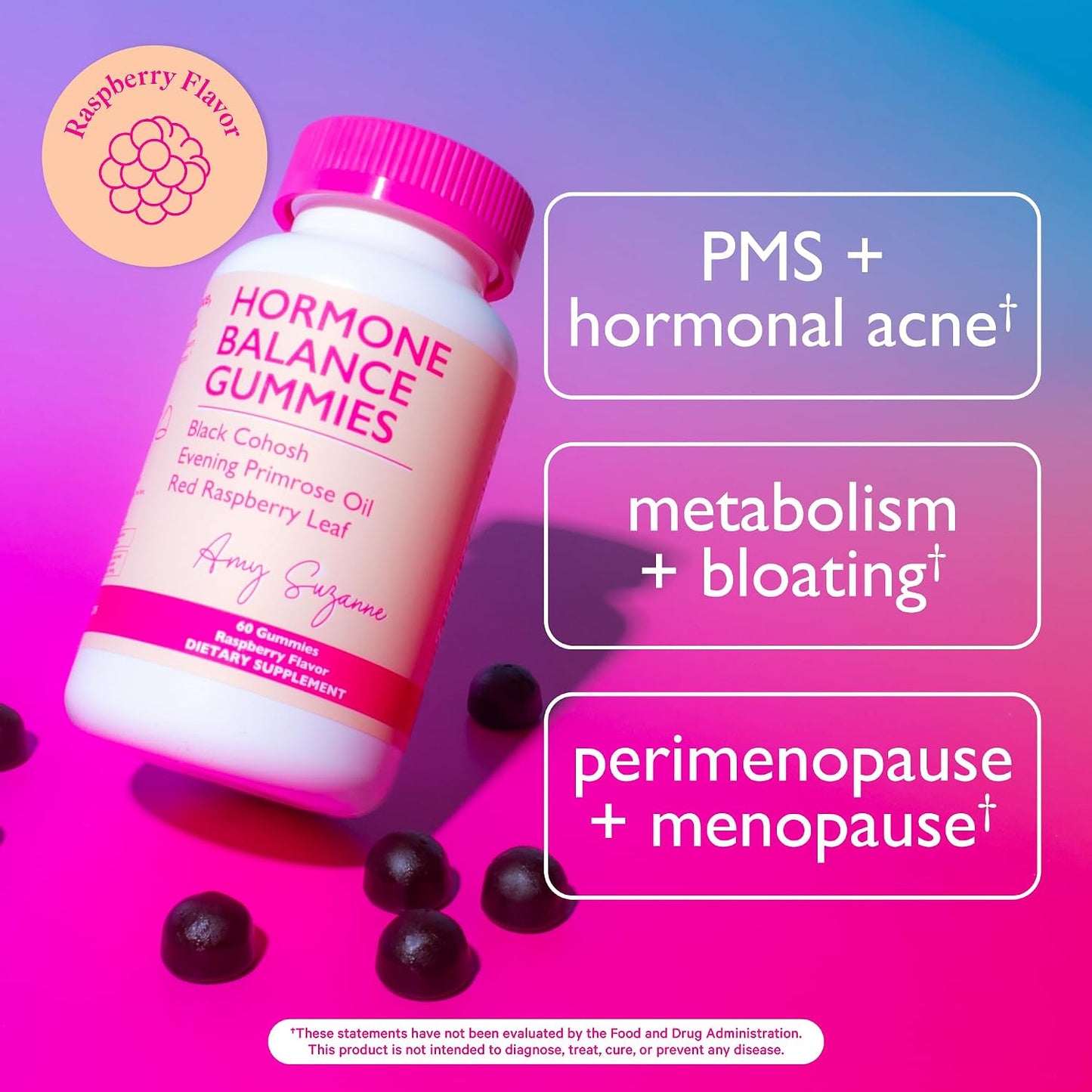 Hormone Balance Gummies for Women - Hormonal Harmony for Mood, Energy & Bloating - PMS, Perimenopause & Menopause Support - Red Raspberry Leaf & Black Cohosh - 60 Gummy Supplements - görsel 2