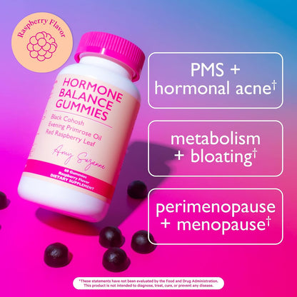 Hormone Balance Gummies for Women - Hormonal Harmony for Mood, Energy & Bloating - PMS, Perimenopause & Menopause Support - Red Raspberry Leaf & Black Cohosh - 60 Gummy Supplements