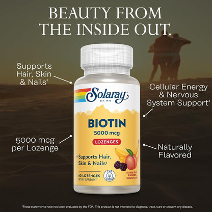 SOLARAY Biotin Supplement 5000 mcg - Pure Biotin for Hair, Skin and Nails - 60 Lozenges