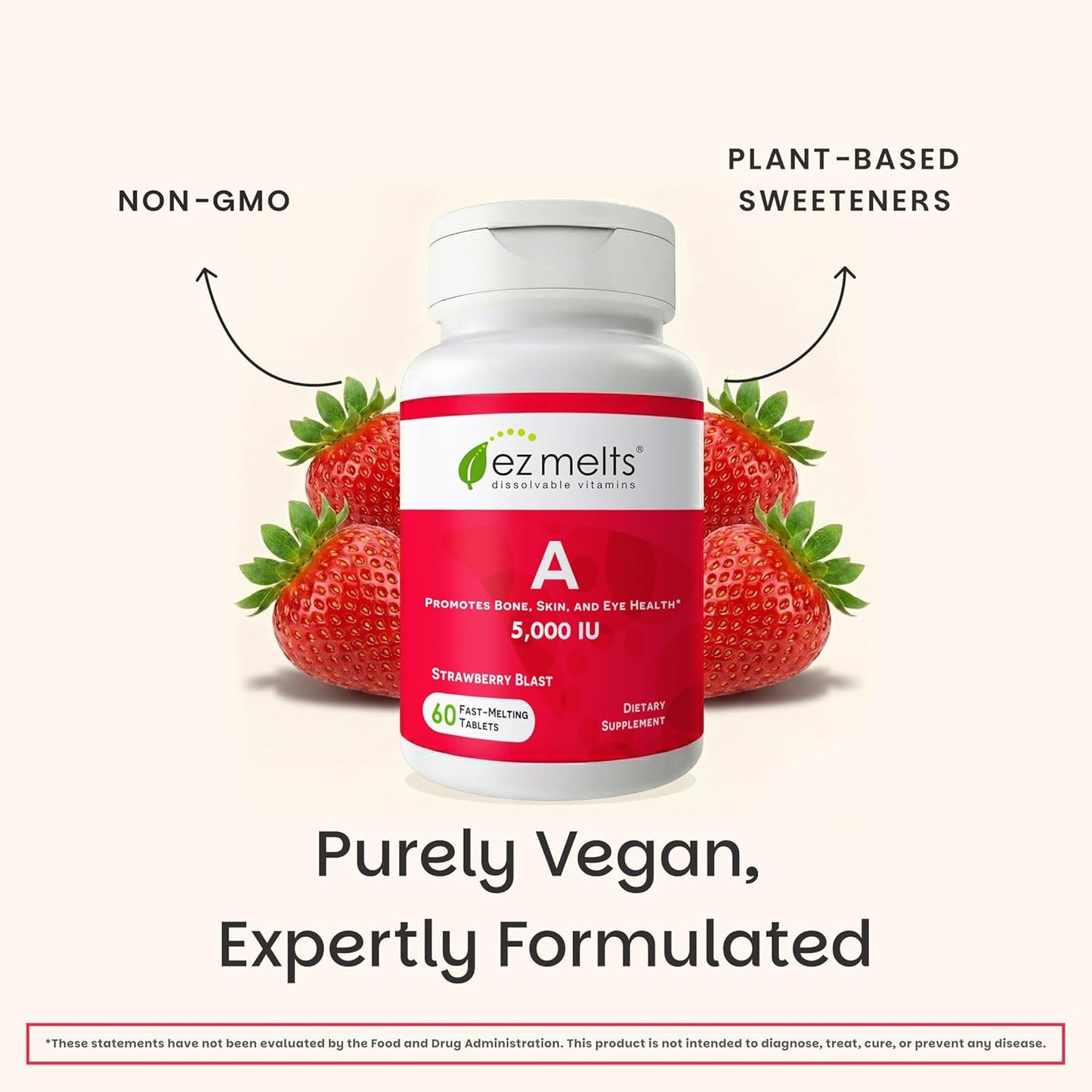 EZ Melts Vitamin A - Strawberry Blast - 60 Dissolvable Tablets - görsel 6