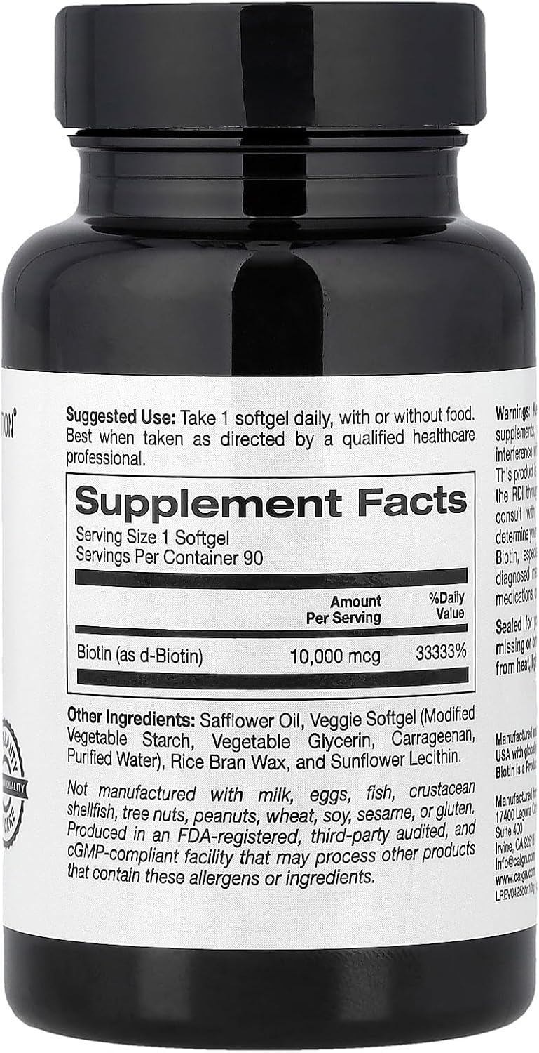 California Gold Nutrition Biotin, 10,000 mcg d-Biotin, for Healthy Hair, Nails and Skin, Non GMO, Suitable for Vegetarians, Gluten-free, 90 Veggie Softgels - görsel 2