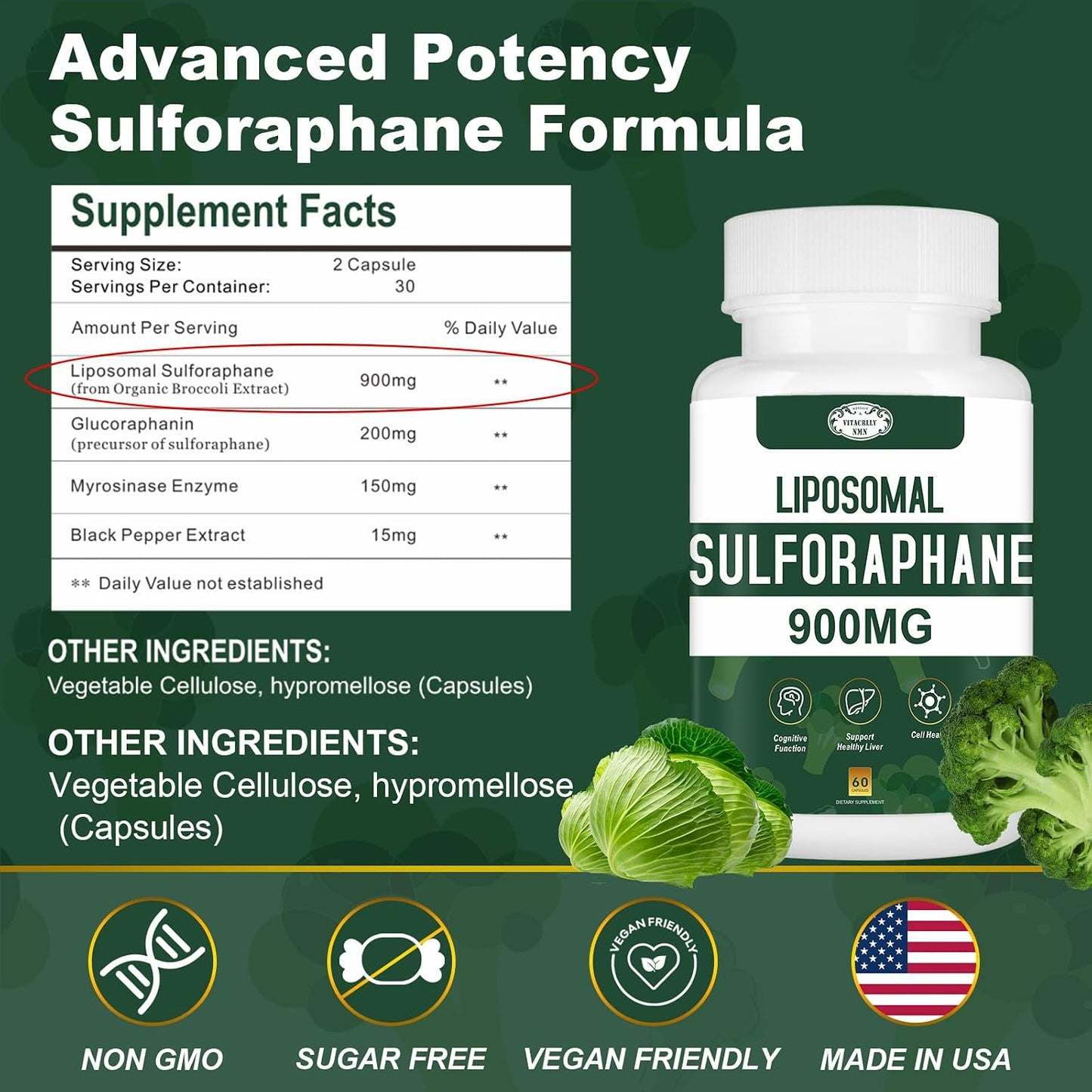 Liposomal Sulforaphane Supplement - 900mg Broccoli Extract - 60 Capsules - görsel 2