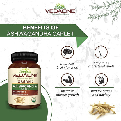 VEDAONE Organic Ashwagandha Tablets - 750mg, 60 Count
