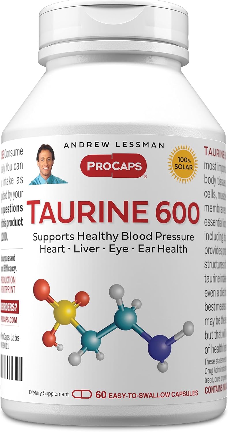 ANDREW LESSMAN Taurine 600 mg, 60 Capsules – Pure Amino Acid Supplement for Cardiovascular and Cellular Health - görsel 1