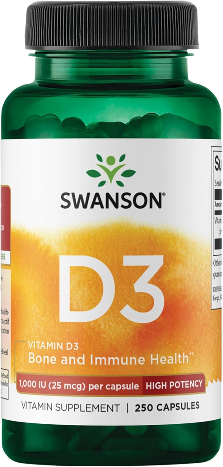 Swanson Vitamin D3 1000 IU - 250 Soft Capsules - Bone Health, Immune Support & Muscle Function Food Supplement - görsel 1
