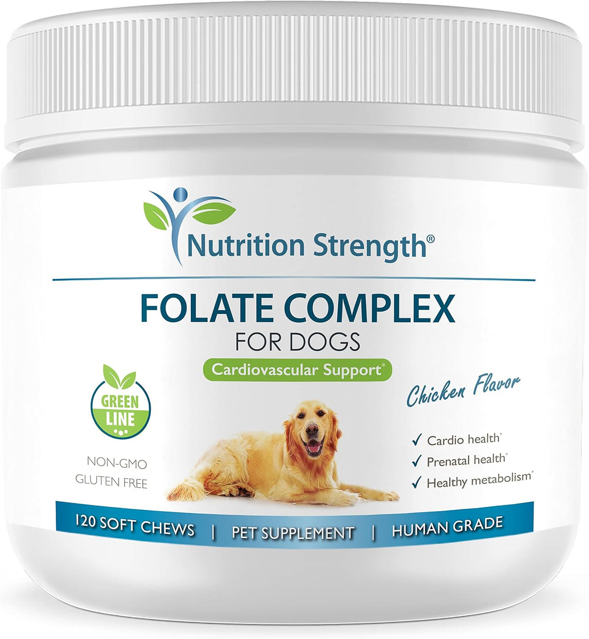 Nutrition Strength Folate for Dogs – Cardiovascular & Prenatal Support, DNA Synthesis, with Zinc, Biotin, Iron & Vitamin B12, 120 Soft Chews - görsel 1