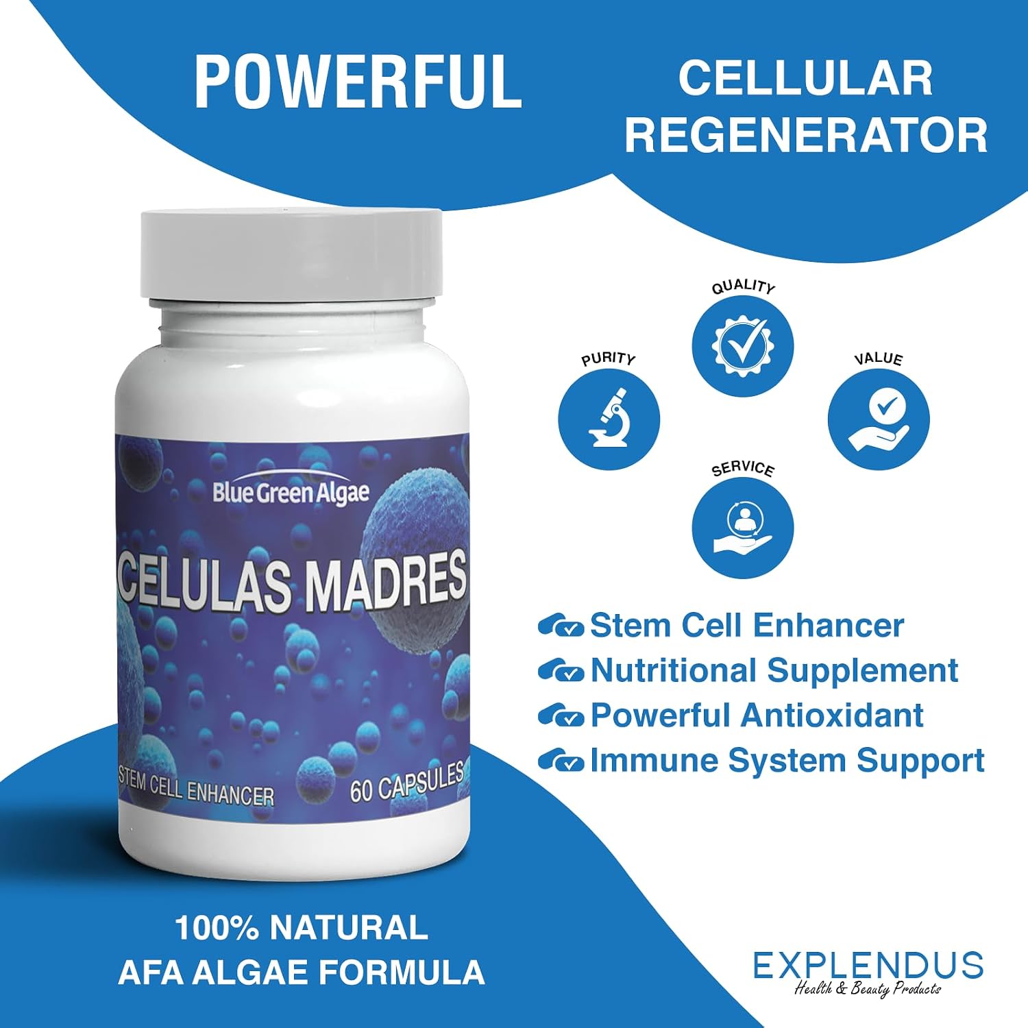 Stem Cell - Celulas Madres Supplement for Anti-Ageing & Longevity, Non-GMO, Gluten-Free, Vegetarian Capsules, 60 Count - görsel 6