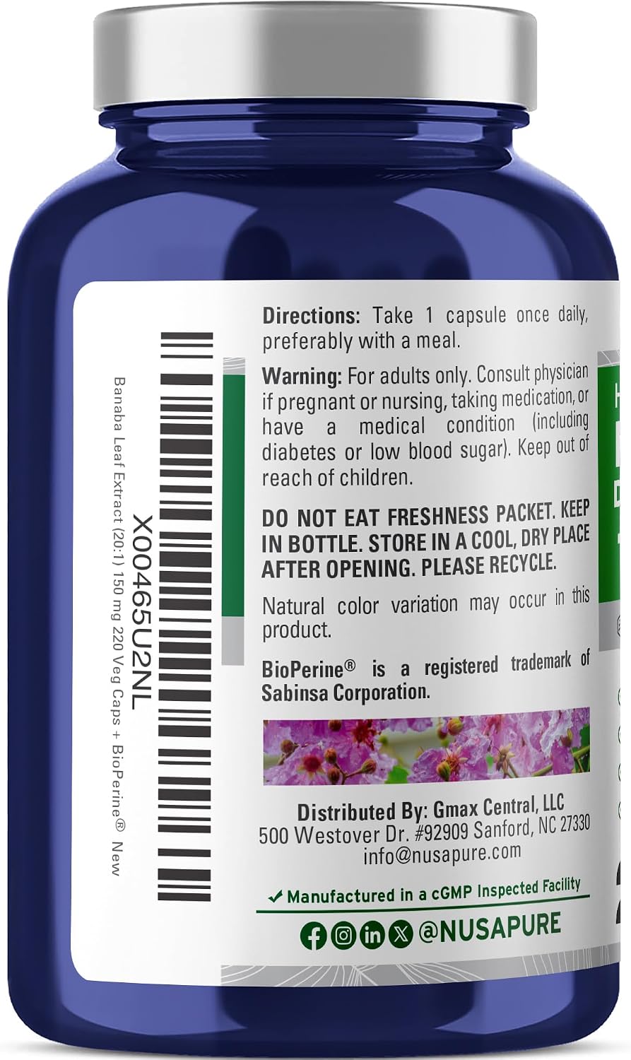 NusaPure Banaba Leaf, 150 mg, 220 Veg Capsules (Non-GMO, Vegan) - görsel 3
