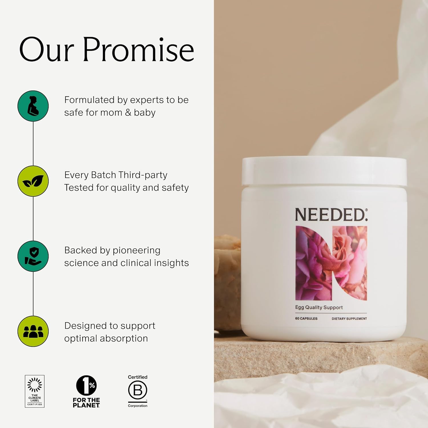 Needed. Egg Quality Support - Optimally Formulated Antioxidants Supplement for Egg Quality - Fertility Support - Fertility Supplement for Women - 60 Capsules - 30 Day Supply - görsel 6