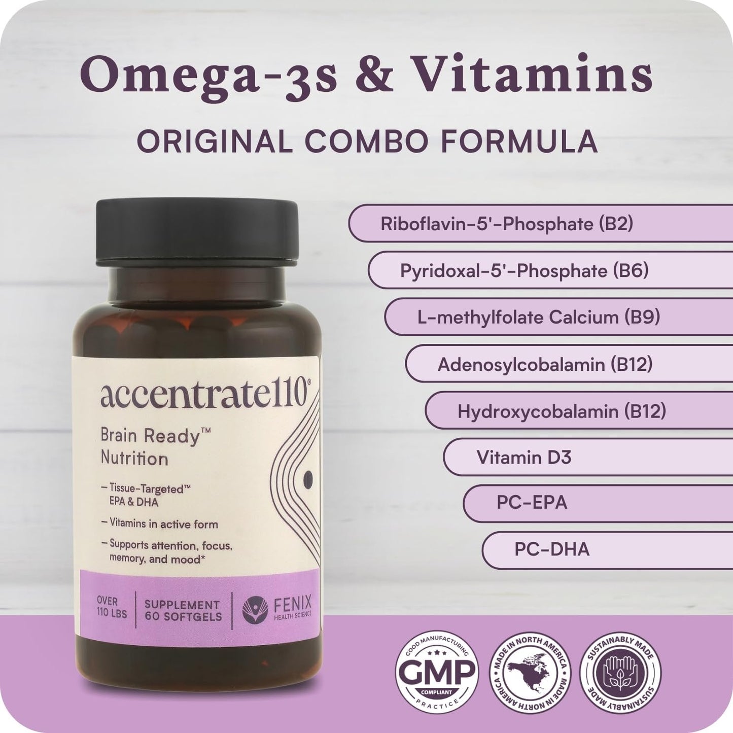 Accentrate110 - Focus Food Supplement - Methylated Vitamin B Complex with Omega-3 Fatty Acid Supplement – 60 Soft gel capsule Capsules - görsel 6