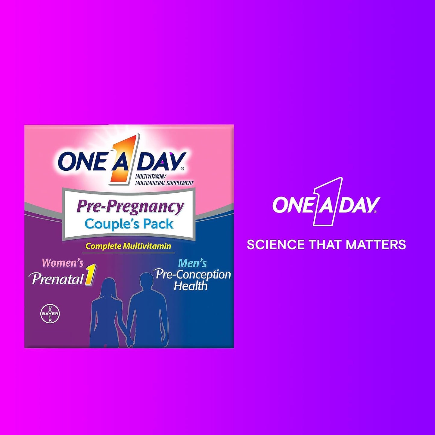 One A Day Men's & Women's Pre-Pregnancy Multivitamin, 30+30 Count, Couple's Pack - görsel 7