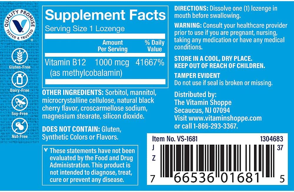 Vitamin B12 Methylcobalamin 1000mcg Lozenges - Black Cherry - 60 Lozenges - görsel 2