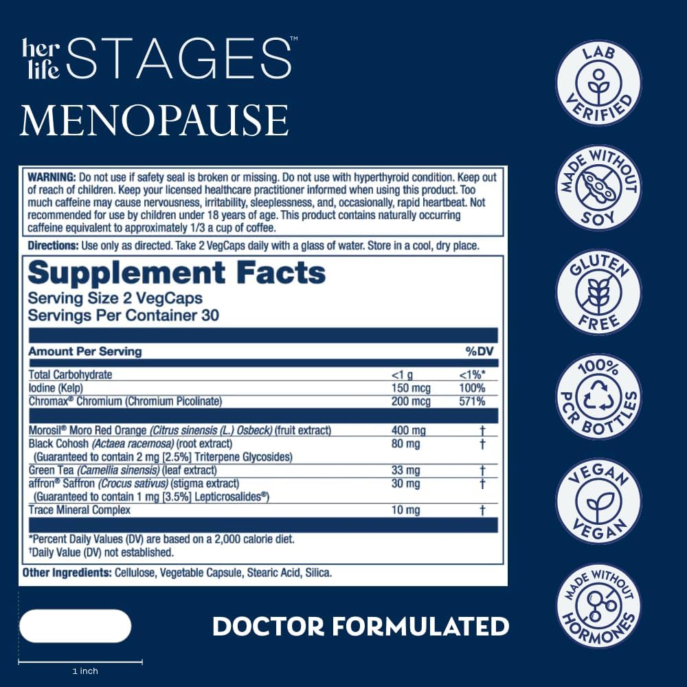 SOLARAY Menopause her Life Stages – Menopause Supplement for Women – Support for Mood, Sleep, Hot Flushes, Night Sweats – Vegan, Gluten-free – 60 VegCaps - görsel 2