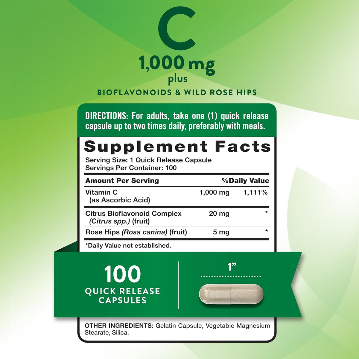 Nature's Truth Vitamin C 1000mg with Wild Rose Hips & Bioflavonoids – 100 Capsules - görsel 2