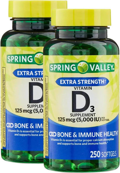 Extra Strength Vitamin D3 5000 IU 125 mcg - 250 Softgels for Bone & Immune Support
