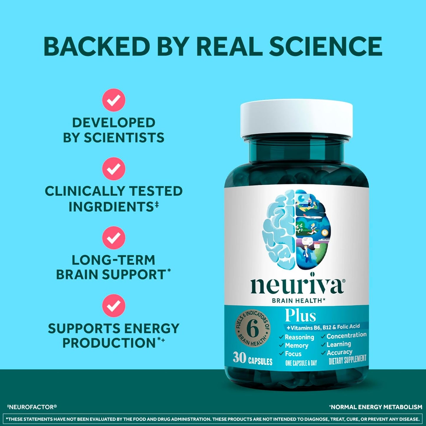 NEURIVA Plus Brain Supplement for Memory and Focus, with Vitamin B6, B12, Folic Acid, 30 Capsules - görsel 7