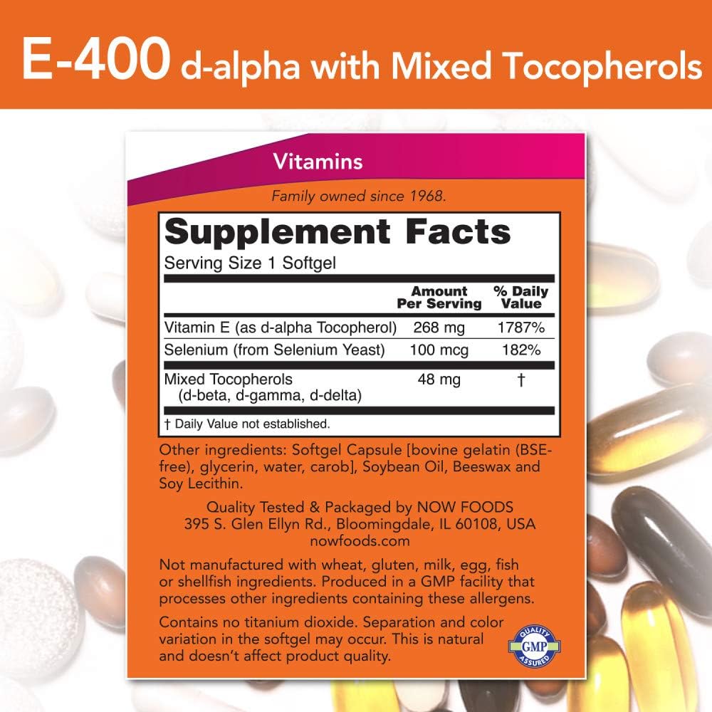 Now Foods Vitamin E 400 IU, 100 Softgels - görsel 3