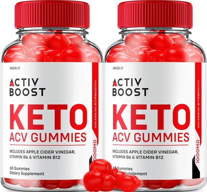Activ Boost Keto ACV Gummies (2 Pack) - 1000mg per Serving with Apple Cider Vinegar, Vitamin B12, Beet Juice and Pomegranate Powder