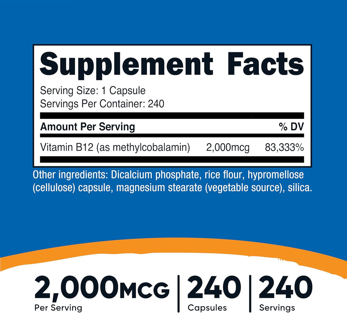 Nutricost Vitamin B12 (Methylcobalamin) 2000mcg, 240 Capsules - görsel 2