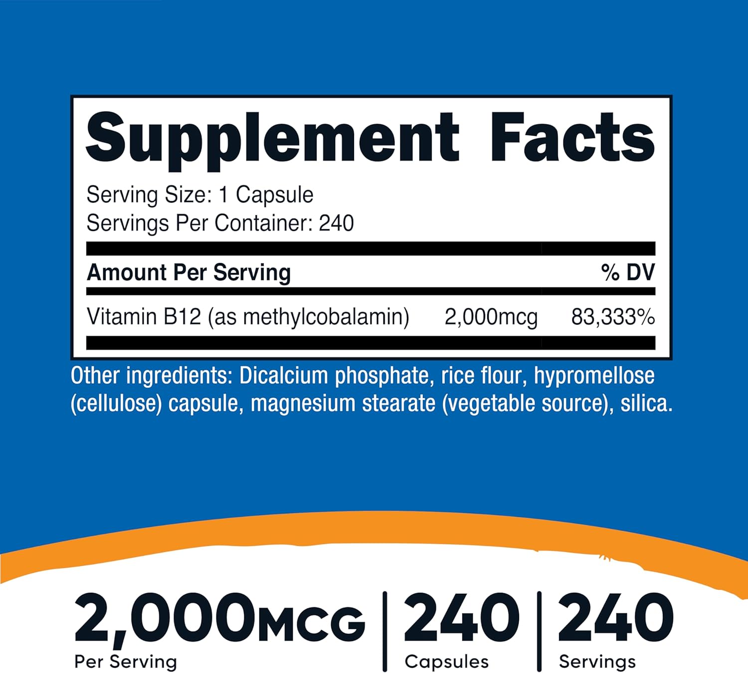 Nutricost Vitamin B12 (Methylcobalamin) 2000mcg, 240 Capsules - görsel 2