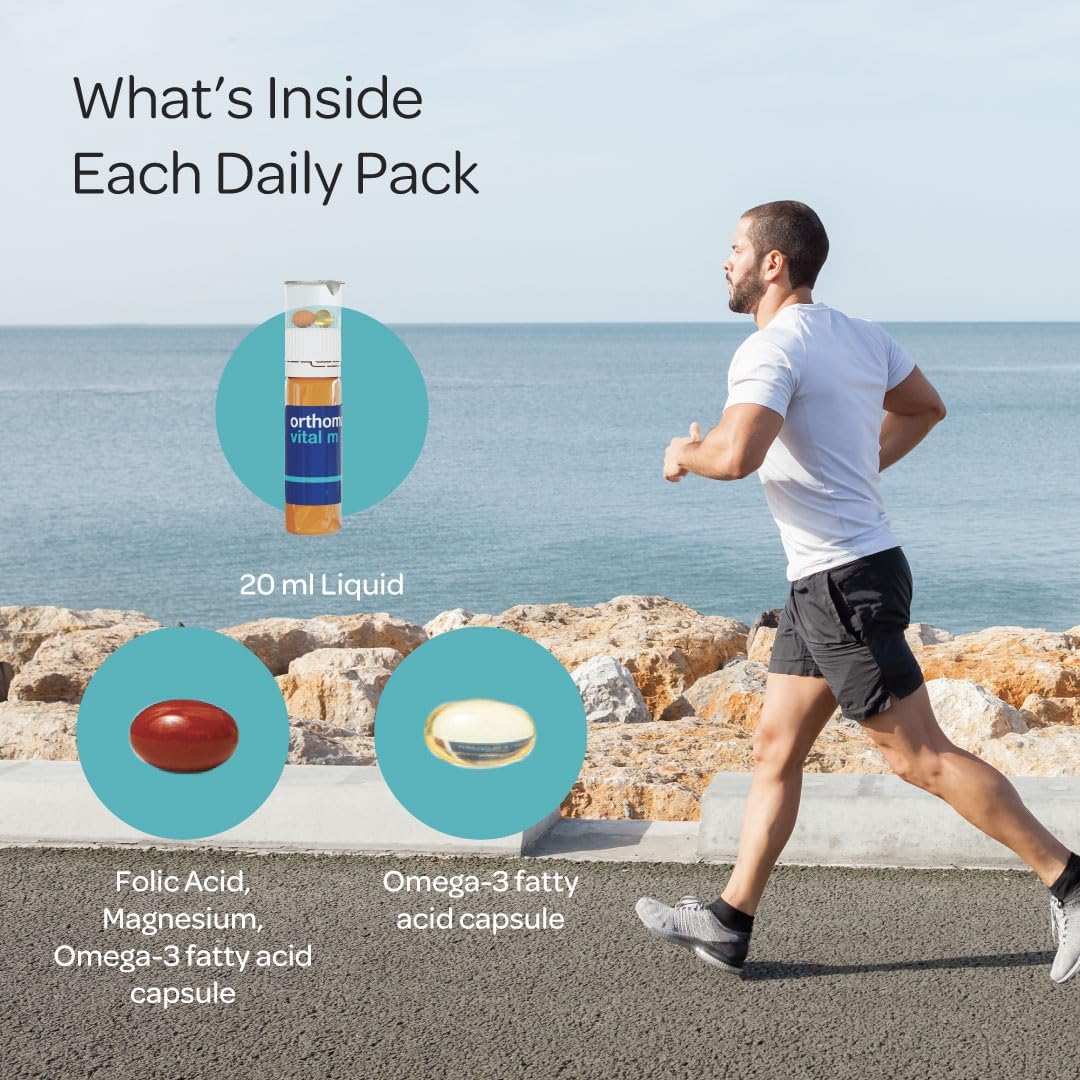 Orthomol Vital M – Daily Multivitamin for Men, with Vitamins A, B, C, D3, E, K, Zinc, Iodine & Omega-3, Supports Energy, Vitality, Immune Health & Metabolism, 30-Day Supply, Liquid & Capsules - görsel 5