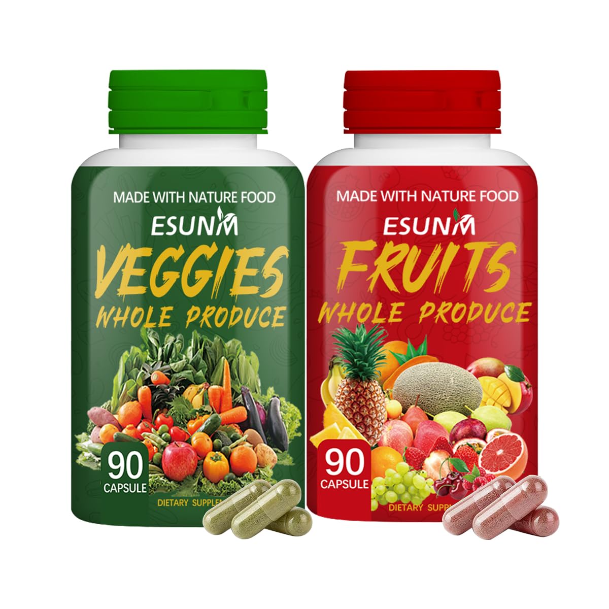 ESUNM Fruits and Vegetables Supplement – 90 Fruit and 90 Vegetable Capsules - görsel 1