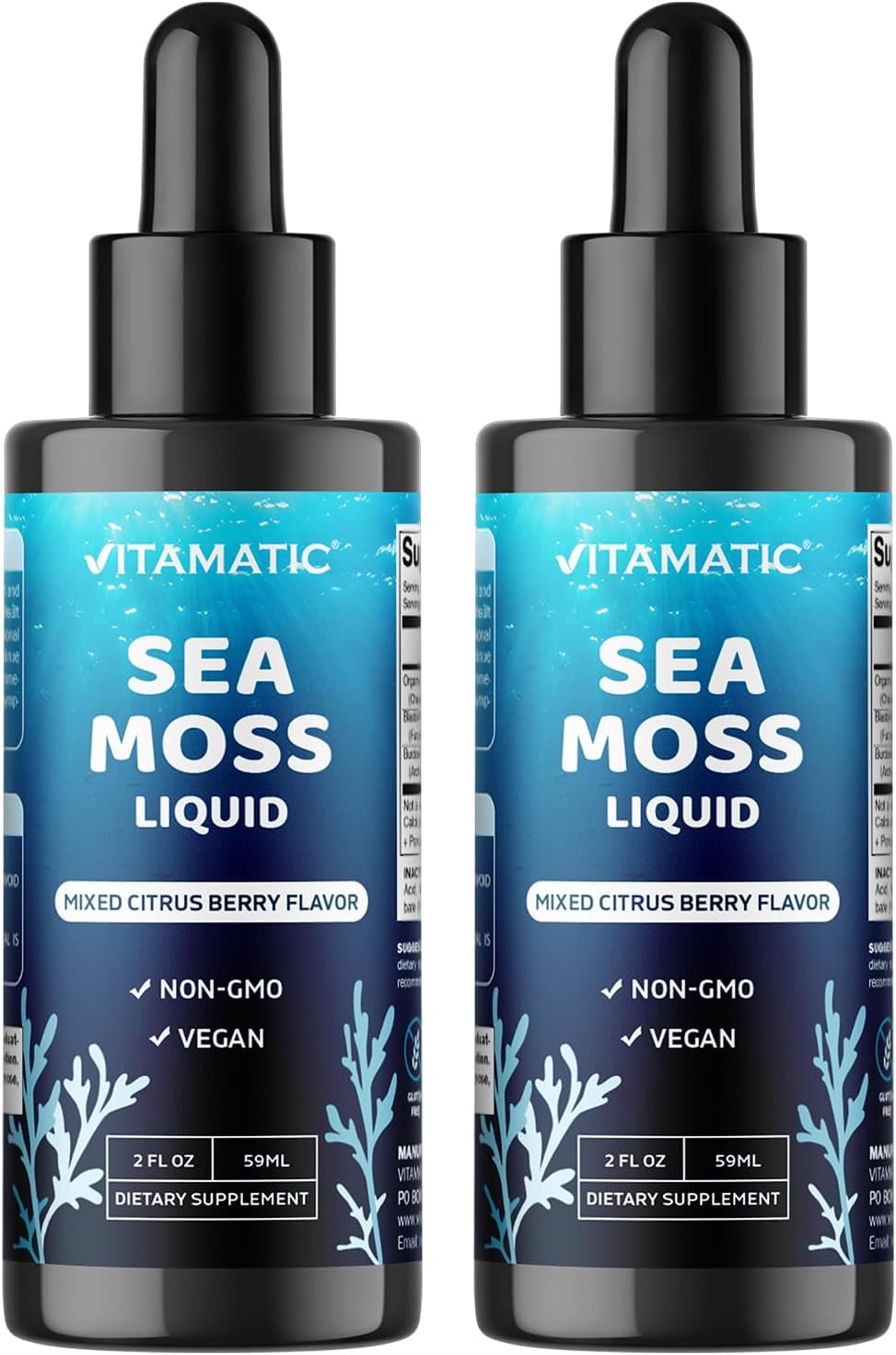Vitamatic Liquid Organic Irish Sea Moss with Bladderwrack & Burdock Root – Twin Pack (2 x 60 ml) - görsel 1