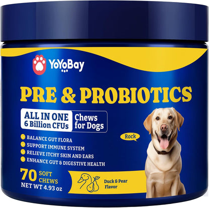YoYoBay Probiotics for Dogs - 6 Billion CFUs, 180 Soft Chews, Salmon & Blueberry Flavour