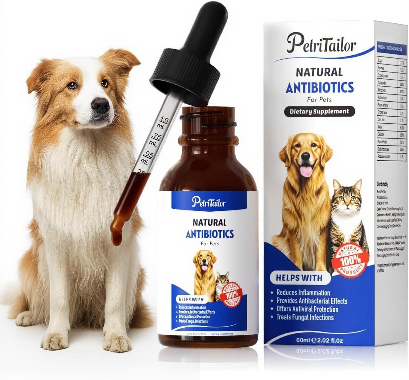 PetriTailor Natural Antibiotics for Dogs - Organic Herbal Supplement Liquid Drops - görsel 1