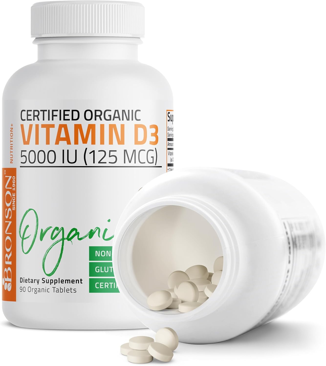 Bronson Vitamin D3 5000 IU - Certified Organic Vitamin D Supplement, Non-GMO, 90 Tablets - görsel 5