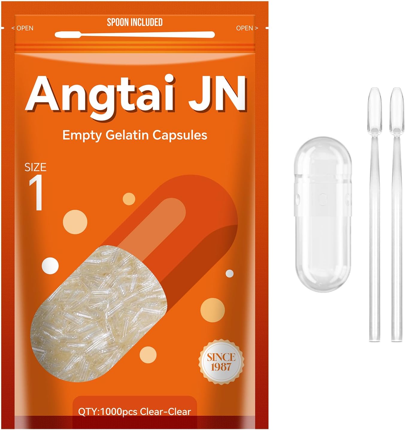 Angtai JN Empty Gelatine Capsules Size 1 (500 Count) with Filling Kit - görsel 9