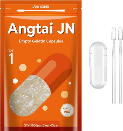 Angtai JN Empty Gelatine Capsules Size 1 (500 Count) with Filling Kit
