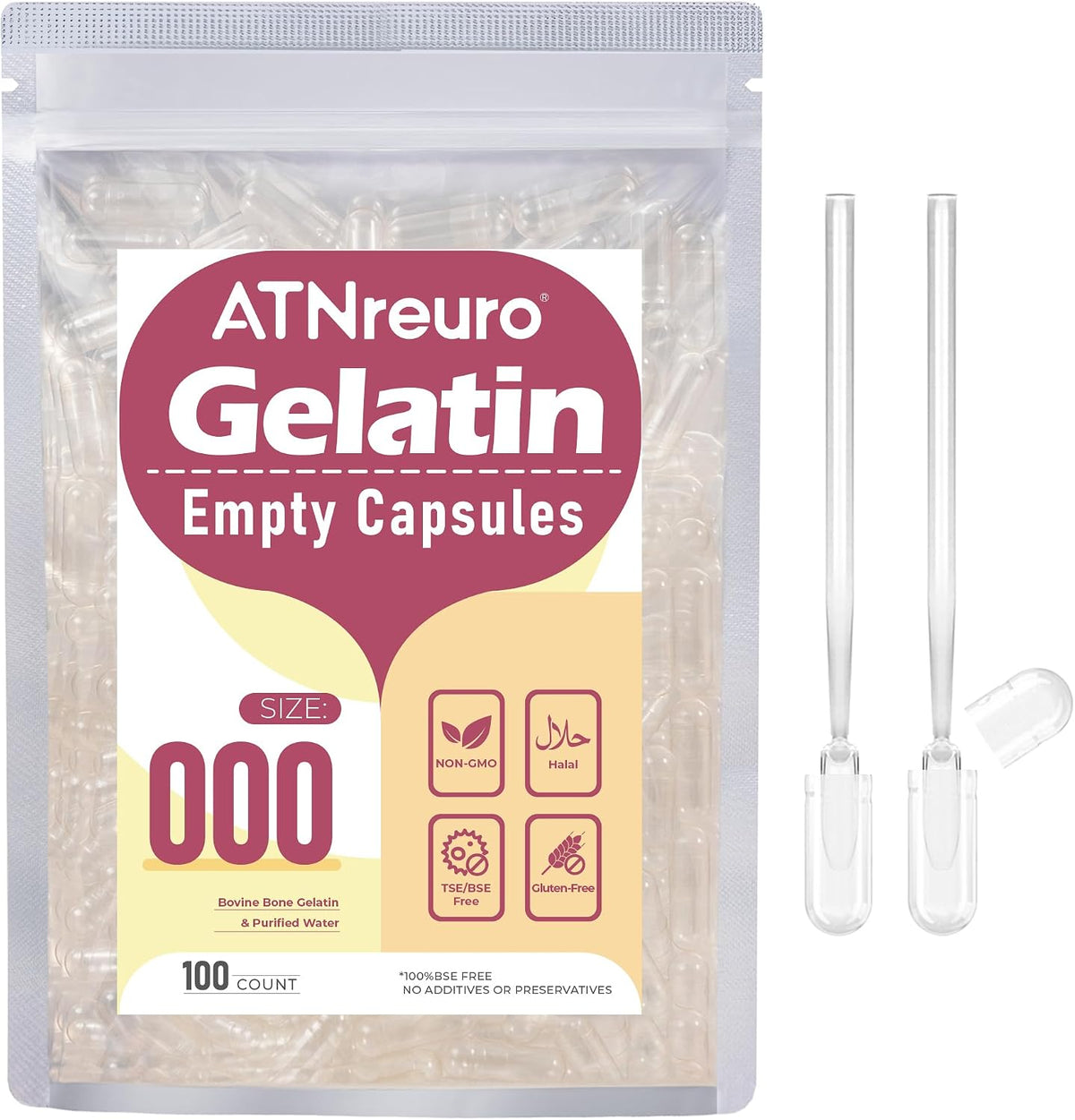 ATNreuro Empty Gelatin Capsules Size 000 (500 Count) with 2 Micro Spoons - görsel 9