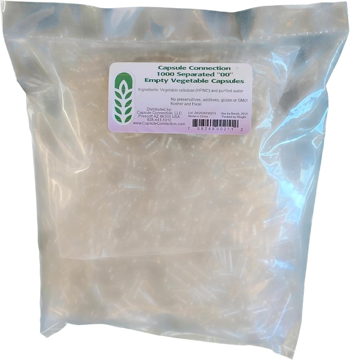 Capsule Connection 1000 Separated Empty Vegetable Capsules, 00 Size, Vegan & Vegetarian Resealable Bag - görsel 1
