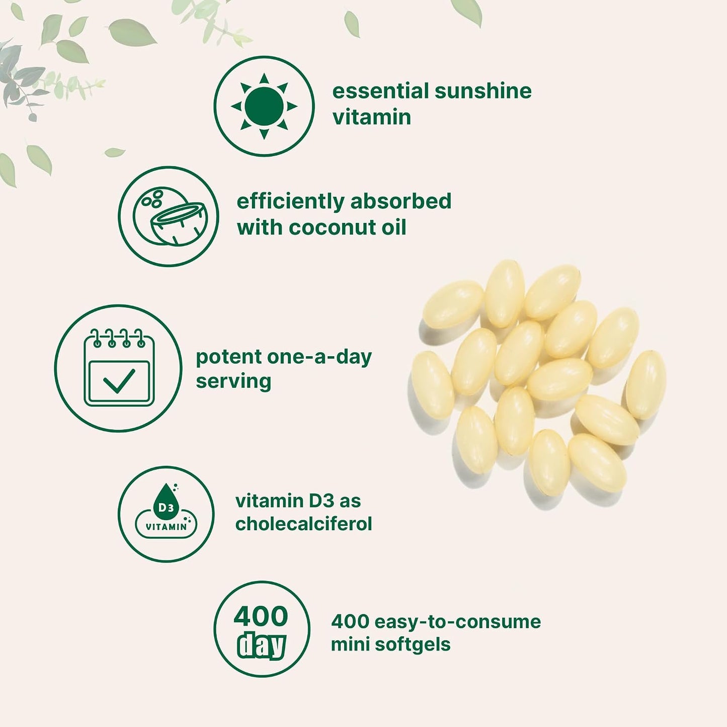 Micro Ingredients Vitamin D3 10,000 IU with Virgin Coconut Oil – 400 Soft gel capsules - görsel 3