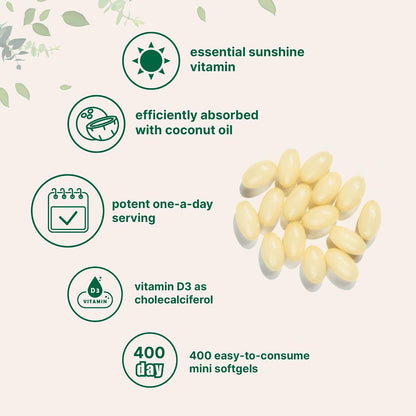 Micro Ingredients Vitamin D3 10,000 IU with Virgin Coconut Oil – 400 Soft gel capsules