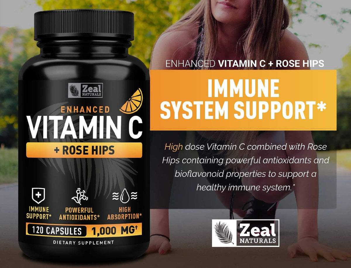 Vitamin C with Rose Hips 1000mg – Pure Ascorbic Acid Capsules for Immune Support - görsel 2