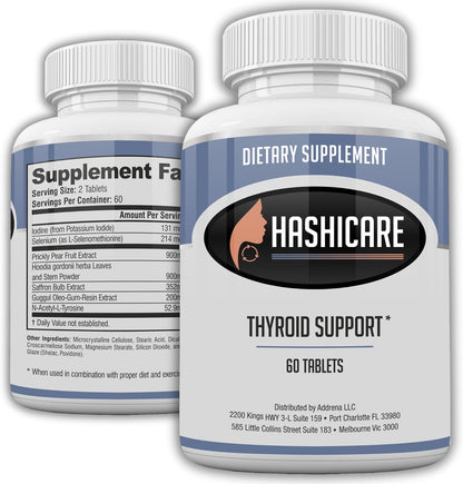 Hashicare Tablets - Natural Thyroid Support Supplements for Women and Men with Iodine, Selenium, Saffron, and Hoodia (60 Tablets)