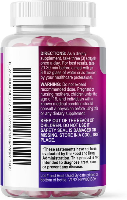 Hair Vitamins for Women Argan-Infused with Collagen, Biotin and Hyaluronic Acid - For Normal Hair and Skin Maintenance - Bottled in the USA - 60 Soft gel capsules