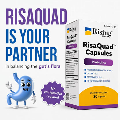 Rising Health RisaQuad™ Probiotic Capsules – 8 Billion CFU for Digestive Health, 30 Capsules