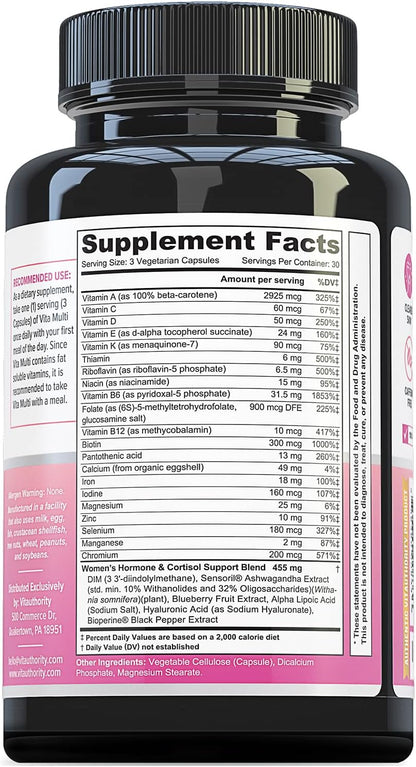 Vitauthority Multivitamin for Women – Daily Multi with DIM, Ashwagandha, and Hyaluronic Acid