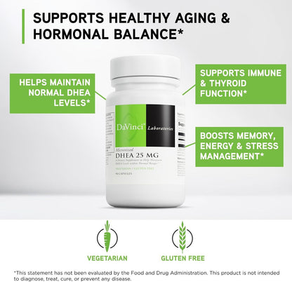 DAVINCI Labs Micronised DHEA 25 mg – Food Supplement – 90 Vegetarian Capsules