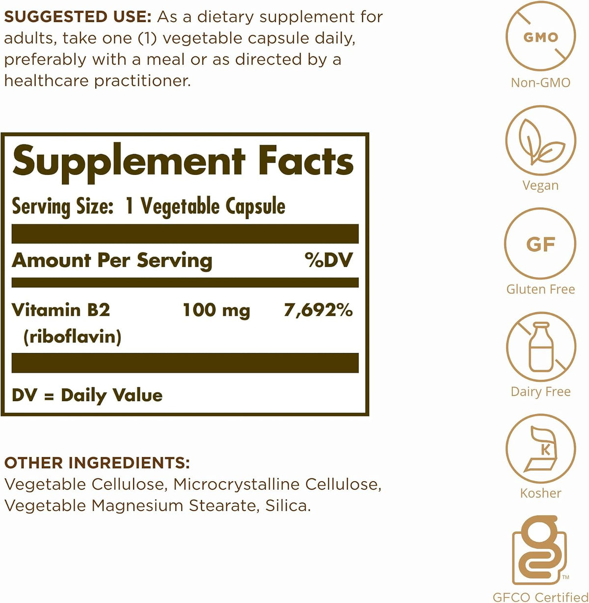 Solgar Vitamin B2 (Riboflavin) 100mg - 100 Vegetable Capsules - görsel 2