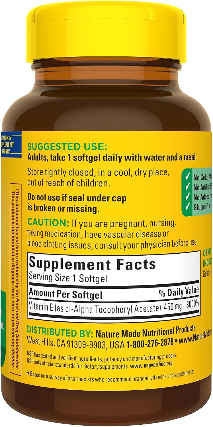 Nature Made Vitamin E 450 mg (1000 IU) dl-Alpha Softgels, 60 Count (Pack of 3) - görsel 8